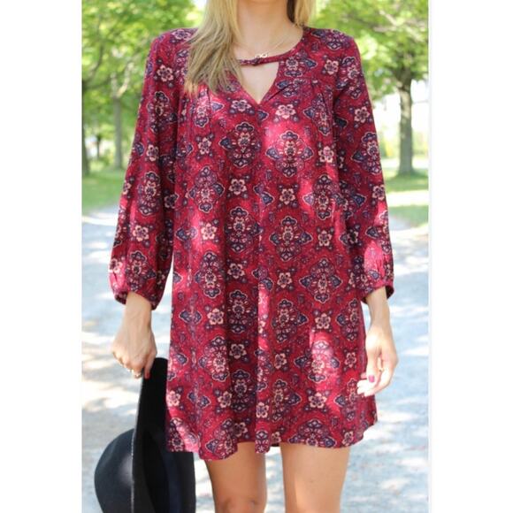 American Eagle Outfitters Dresses & Skirts - American Eagle Tunic Long Sleeve Boho Mini Dress or Blouse Top Womens Small Red